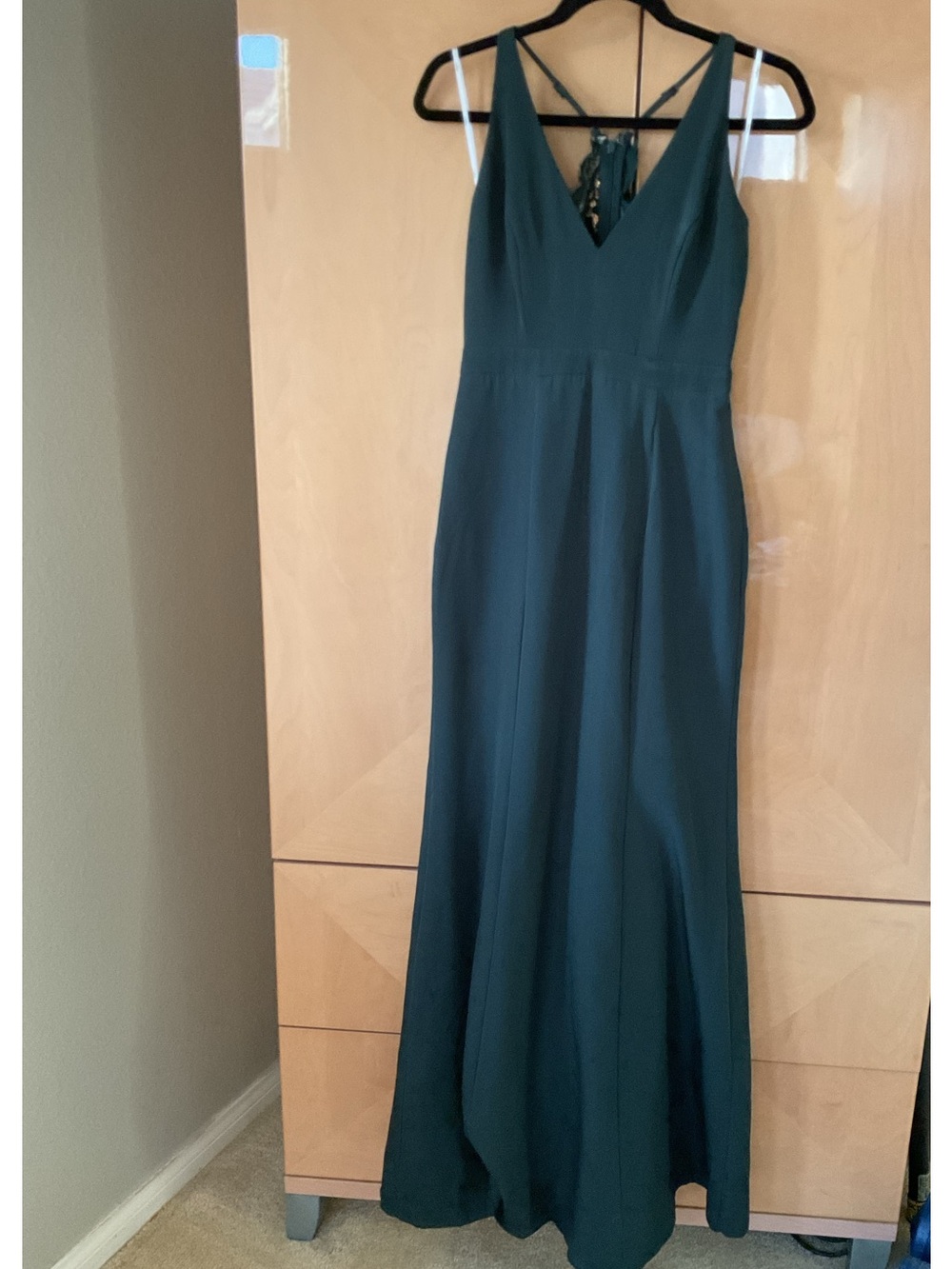 Lulus Deep Green V-Neck lace back Evening Dress